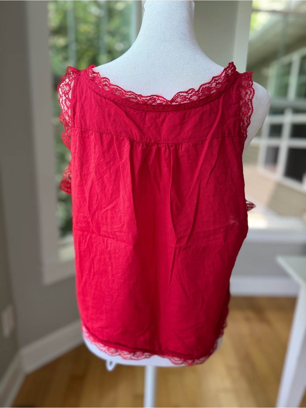 Vintage Red Cotton Lace-Trim Button Front Camisole Tank Top Size Large - Picture 4 of 9